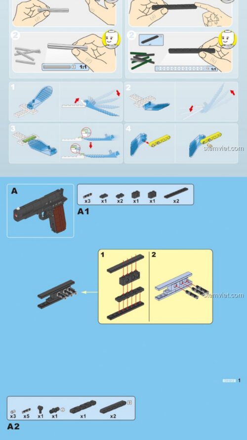 Súng Lục Colt M1911 CaDA C81012 hướng dẫn lắp ghép CaDA 81012 Mô hình súng Colt 1911