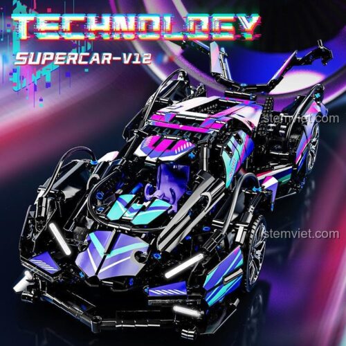 CaDA Lamborghini V12 Vision Gran Turismo bộ lắp ghép xe đua màu đen tím hồng xanh dương