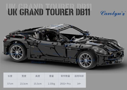 Bộ lắp ráp Aston Martin DB11 Carolyn's CJ-2002B với 2931 chi tiết, mô hình siêu xe đen bóng, kích thước lớn, phù hợp cho con trai 14 tuổi, giá tốt.