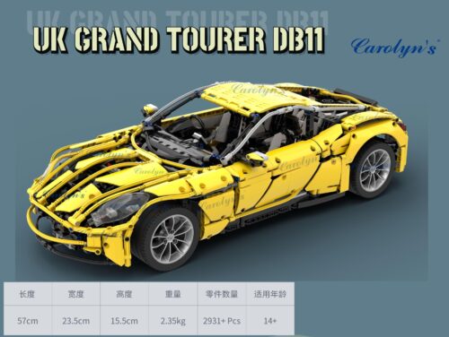 Hộp bộ lắp ráp Aston Martin DB11 Carolyn's CJ-2002C, mô hình siêu xe 2931 mảnh ghép màu vàng, kích thước 57x23.5x15.5cm, phù hợp con trai 14 tuổi, giá tốt.