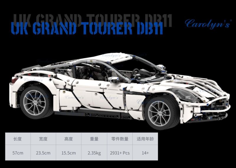 Hộp sản phẩm bộ lắp ráp Carolyn's CJ-2002E Aston Martin DB11 2931 mảnh ghép, đồ chơi mô hình siêu xe cho con trai 14 tuổi, giá tốt.