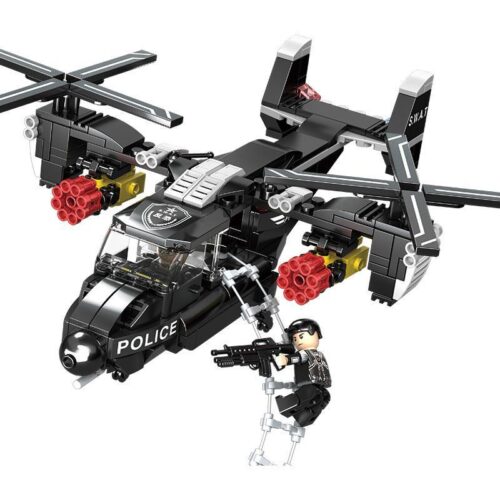 Đồ chơi mô hình Trực thăng Osprey CAYI 1574 cảnh sát SWAT màu đen xám, kèm minifigure lính đặc nhiệm, phù hợp bé trai 6 tuổi, giá tốt.