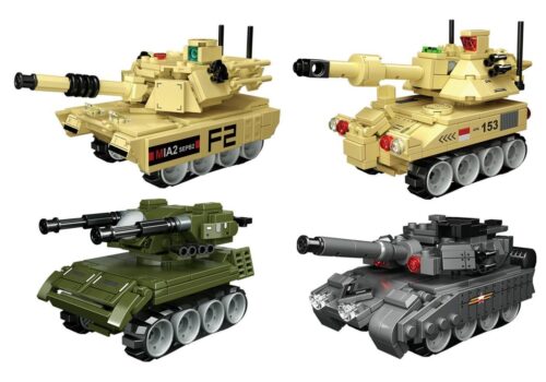 Bộ lắp ráp 4 xe tăng chiến đấu CAYI 1902D giá rẻ cho bé trai 6 tuổi. Gồm xe tăng M1A2, Merkava, T-series.