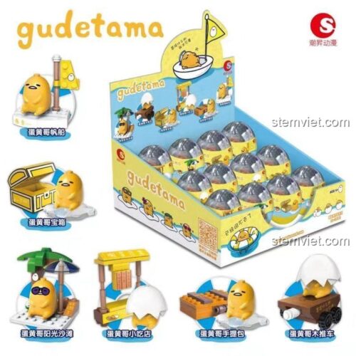 Gudetama - Bộ Lắp Ghép 6 Mẫu Đáng Yêu, 潮昇动漫 GD-120301, 蛋黄哥帆船, 蛋黄哥宝, 蛋黄哥阳光沙滩, 蛋黄哥小吃店, 蛋黄哥手提包, 蛋黄哥木推车, đồ chơi lắp ghép, đồ chơi mô hình, Con gái, 6+