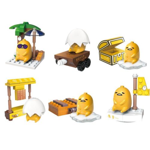 Gudetama - Bộ Lắp Ghép 6 Mẫu Đáng Yêu, 潮昇动漫 GD-120301, 蛋黄哥帆船, 蛋黄哥宝, 蛋黄哥阳光沙滩, 蛋黄哥小吃店, 蛋黄哥手提包, 蛋黄哥木推车, đồ chơi lắp ghép, đồ chơi mô hình, Con gái, 6+