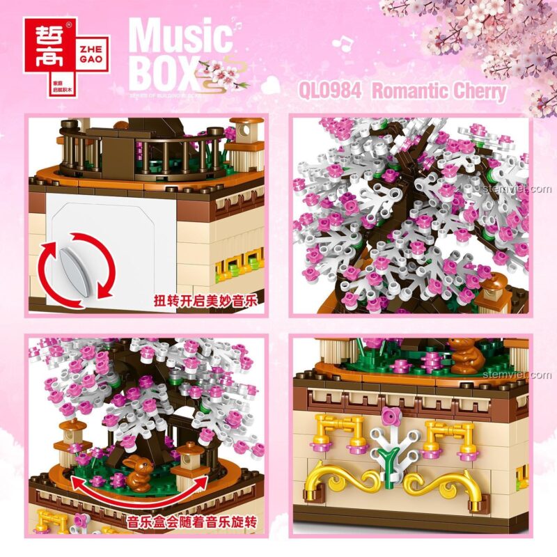 Chi tiết hộp nhạc ZHEGAO QL0984 Cây anh đào