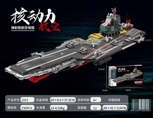 Thông tin chi tiết bộ lắp ráp 2211 Tàu Sân Bay Quân Sự Chizaozhe 2211, đồ chơi lắp ghép Tàu Sân Bay Phóng Máy Bay với 736 chi tiết, phù hợp bé trai 8 tuổi.