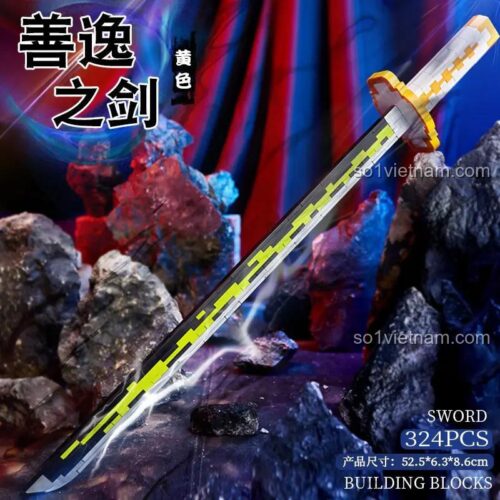 Hộp sản phẩm bộ đồ chơi lắp ghép Chuangyi Pin 26804 mô hình Thanh kiếm Zenitsu, Kiếm Nhật Bản, Kiếm Demon Slayer, 324 mảnh, cho bé 6 tuổi