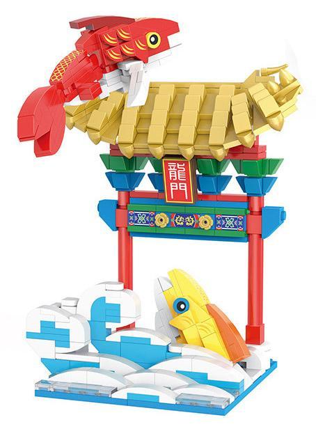 Hộp sản phẩm bộ xếp hình COGO 12403 Cá chép hóa rồng với 377 chi tiết, món quà ý nghĩa cho bé.