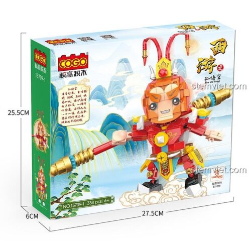 Hộp bộ lắp ghép Tôn Ngộ Không Tây Du Ký COGO 15709-1, đồ chơi lắp ráp 338 mảnh, kích thước hộp 27.5x6x25.5cm, phù hợp bé trai 6 tuổi, giá tiết kiệm