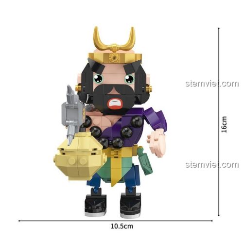 Kích thước đồ chơi mô hình Sa Tăng 15709-6, cao 16cm, rộng 10.5cm, bộ xếp hình Quyển Liêm Đại Tướng.