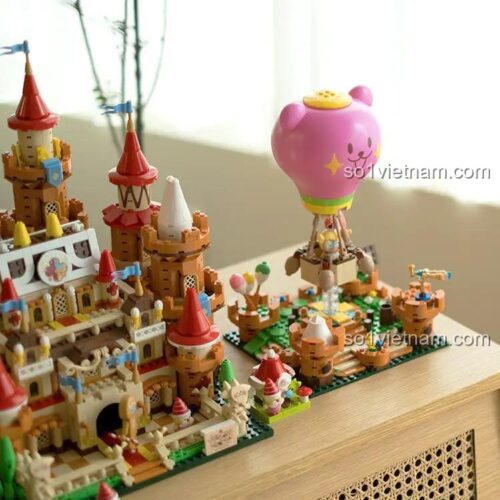 Mô hình CookieRun Kingdom: Cầu cảng Khinh khí cầu được lắp ráp hoàn chỉnh, nổi bật với Khinh khí cầu hình gấu màu hồng