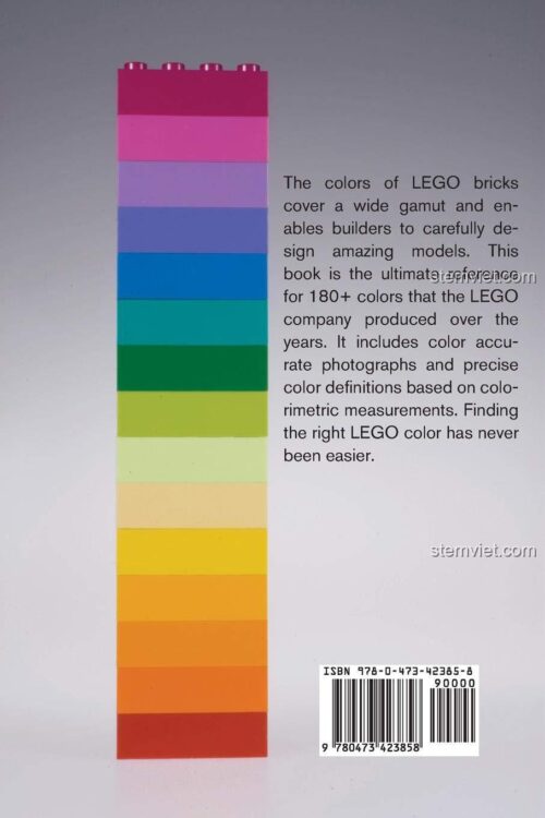 Bìa sau sách về các màu của LEGO® ISBN9780473422523, tài liệu tham khảo màu sắc LEGO® với hơn 180 màu được liệt kê chi tiết, giúp việc tìm đúng màu chưa bao giờ dễ dàng hơn.