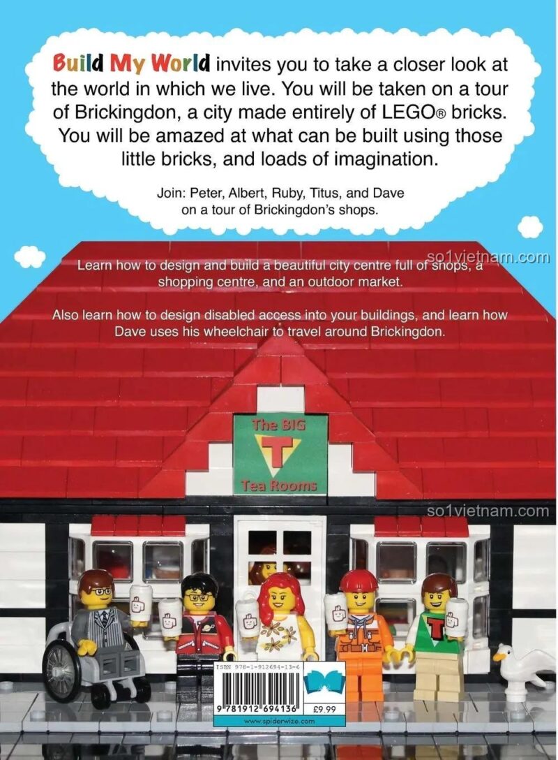 Sách xây dựng thành phố LEGO® CreateSpace ISBN9781912694136, hướng dẫn thiết kế mô hình cửa hàng, đồ chơi giáo dục cho bé trai bé gái 8 tuổi.
