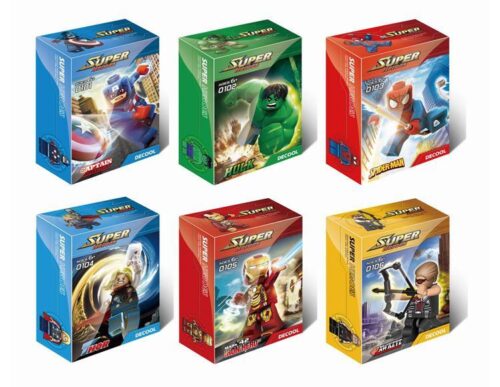 Bộ đồ chơi Figure Biệt đội Avengers Decool 0101-0106, trọn bộ 6 minifigure siêu anh hùng Marvel cho bé trai 6 tuổi, giá rẻ.