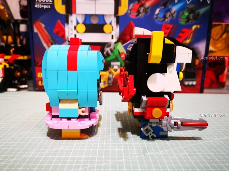 So sánh kích thước mô hình Voltron BrickHeadz với một nhân vật BrickHeadz khác.
