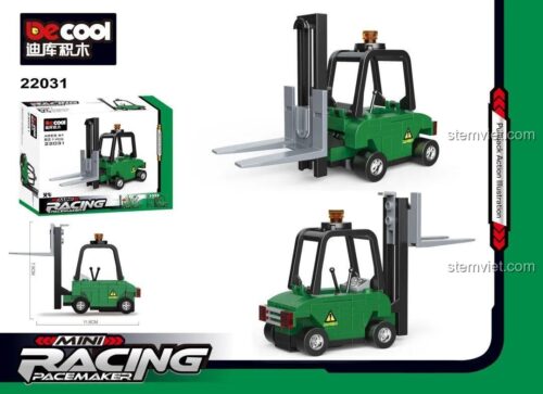Hộp đồ chơi lắp ráp DECOOL 22031 Xe nâng hàng mini kéo lùi, thể hiện tính năng động cơ kéo lùi, phù hợp bé trai 6 tuổi.