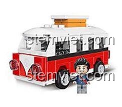 Mô hình Decool 22059 Xe Volkswagen T1 Đua Tốc Độ màu đỏ trắng, có minifigure đi kèm, đồ chơi lắp ghép chất lượng cao cho bé trai.