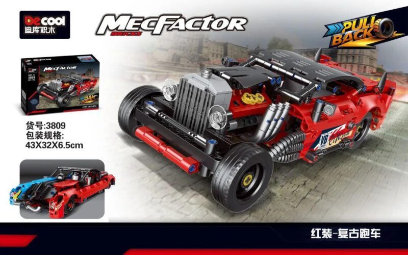 Bộ lắp ráp xe đua Hot Rod cổ điển Decool 3809 MecFactor với động cơ kéo lùi, đồ chơi cho bé trai 6 tuổi.