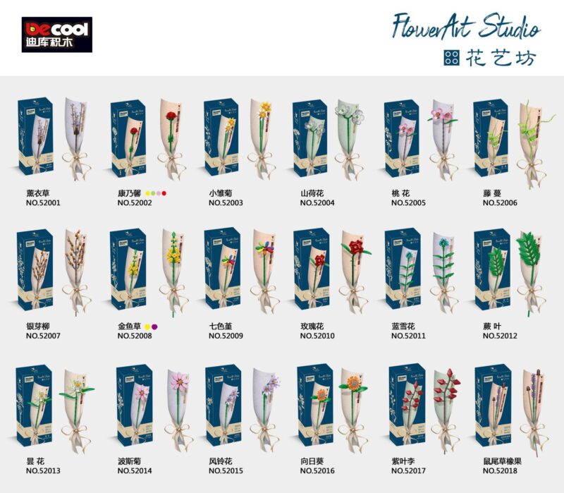 Bộ sưu tập đồ chơi lắp ráp DECOOL 52018 Hoa Nghệ Thuật Studio với 18 mẫu hoa độc đáo, phù hợp cho bé gái 6 tuổi trở lên, giá tốt.