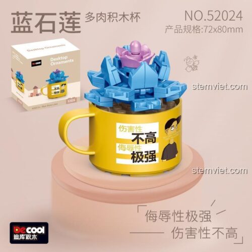 Chậu cây mọng nước Decool 52024, mô hình cây cảnh mini Lan Đá Thạch Xanh, đồ chơi lắp ghép cho bé gái 6 tuổi, chất lượng cao.