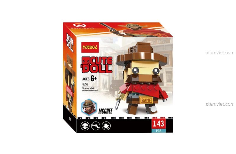 Trọn bộ sưu tập đồ chơi mô hình Decool Cute Doll Overwatch, bao gồm McCree 6853, Soldier 76, Reaper, Mercy, Winston, Genji.