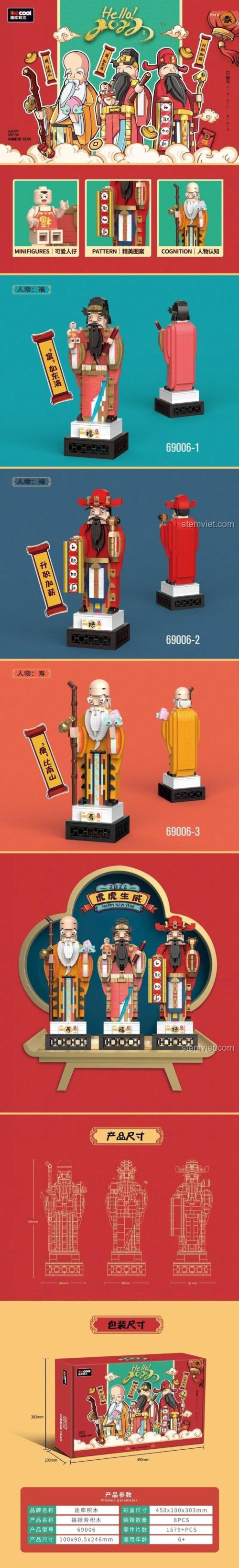 Bộ lắp ghép Phúc Lộc Thọ 3 thần Phúc, Lộc, Thọ