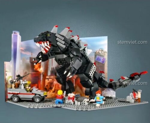 Đồ chơi mô hình Decool 71001 Godzilla Đại Chiến Thành Phố, bộ lắp ghép 1199 mảnh chất lượng cao, đồ chơi sáng tạo cho bé trai.
