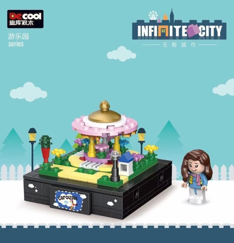 Bộ đồ chơi Ngựa Gỗ Quay DECOOL 77110, mô hình Ngựa Gỗ Quay Vô Hạn Thành Phố 121 mảnh ghép, thiết kế dễ thương cho bé gái 6 tuổi, giá tốt.