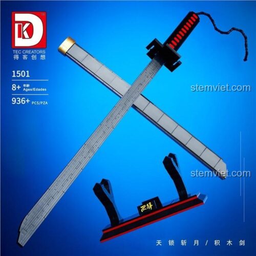 Hộp bộ lắp ghép Thanh kiếm Thiên Tỏa Trảm Nguyệt DK 1501, đồ chơi mô hình Zangetsu với kích thước hộp 53x15.5x8 cm, phù hợp bé trai 8 tuổi.