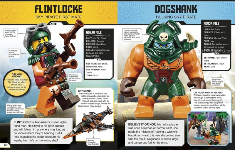 bộ đồ chơi Bách Khoa Toàn Thư LEGO NINJAGO 0241232484, hình ảnh và mô tả nhân vật Flintlocke và Dogshank