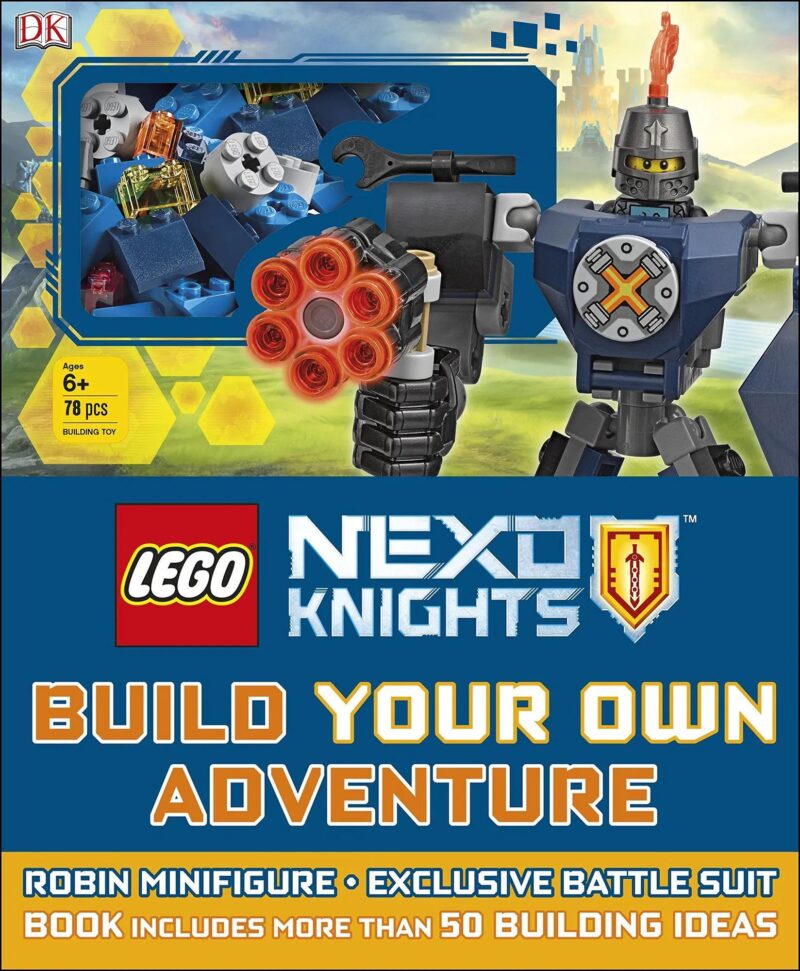 Bộ đồ chơi NEXO KNIGHTS Build Your Own Adventure DK ISBN9781465460875, sách lắp ráp sáng tạo kèm minifigure Robin độc quyền, phù hợp bé trai 6 tuổi, giá tốt.