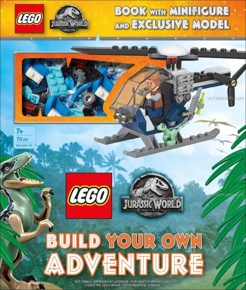 Sách hướng dẫn lắp ráp LEGO 1465493279 Sách LEGO Jurassic World Build Your Own Adventure hộp tiếng Anh, 70 mảnh ghép, Kèm Minifigure Owen, mô hình trực thăng, giá rẻ cho bé trai 6 tuổi