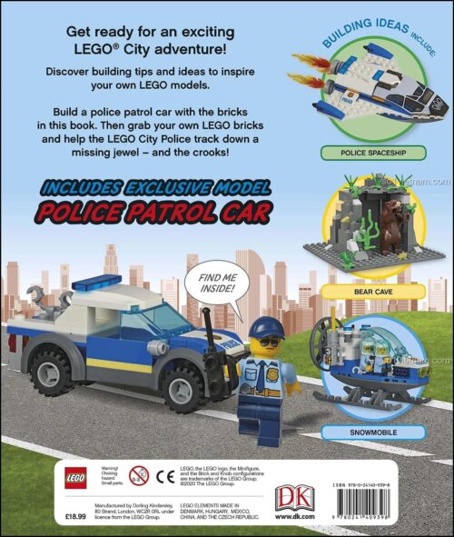 Mô hình xe cảnh sát LEGO® và minifigure cảnh sát trong sách DK ISBN9781465493286, bộ lắp ghép Sách lắp ráp LEGO®, đồ chơi mô hình Xe cảnh sát LEGO®, cho bé trai 6 tuổi, giá rẻ