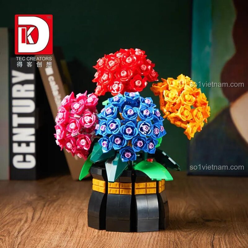 Chậu Hoa Cẩm Tú Cầu 030, đồ chơi mô hình trang trí bàn làm việc, quà tặng sinh nhật cho bé gái 8 tuổi