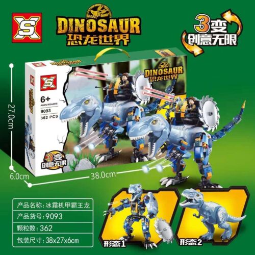 Bộ lắp ráp Double Elephant 9093 Khủng long Bạo Chúa Cơ Giáp Băng Giá với 362 mảnh ghép, biến hình 3 kiểu, phù hợp cho bé trai 6 tuổi, giá tốt, giúp phát triển tư duy sáng tạo.
