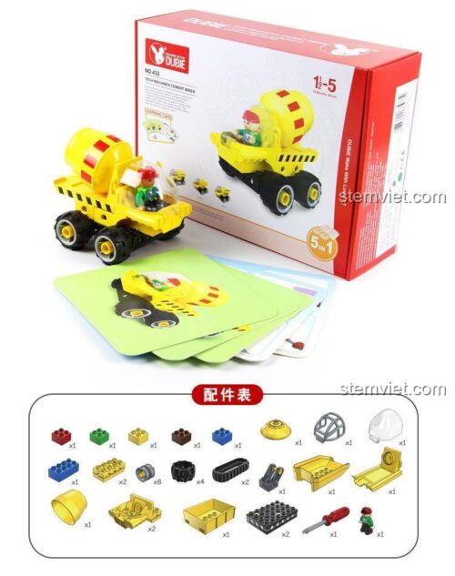 Hộp bộ lắp ghép Xe Bồn Trộn Bê Tông 433, đồ chơi xây dựng Mô Hình Xe Trộn Bê Tông, set đồ chơi Xe Trộn Bê Tông Kỹ Thuật cho bé trai 3 tuổi, chất liệu an toàn.