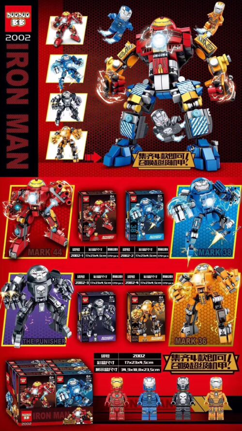 Đồ chơi mô hình Siêu cơ giáp Người Sắt DUODUO 2002, bộ khối lắp ghép Robot Người Sắt với khả năng hợp thể độc đáo, mang lại trải nghiệm sáng tạo cho bé trai.