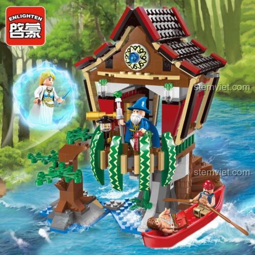 Đồ chơi lắp ráp Ngôi nhà pháp sư của hải tặc huyền thoại Enlighten 1309 với cảnh quan sông nước, minifigure pháp sư và nữ hải tặc, cho bé trai 6 tuổi, chất lượng cao.