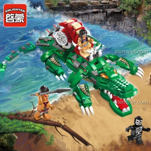 Đồ chơi lắp ráp Cá Sấu Hải Tặc Enlighten 1310 trong cảnh biển, kích thích trí tưởng tượng cho bé trai.