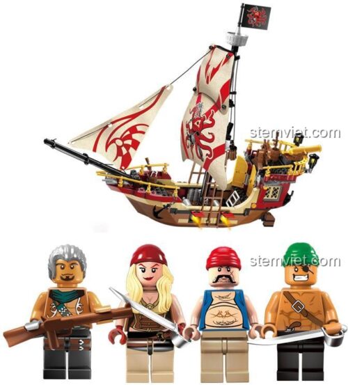Đồ chơi mô hình Tàu Lướt Sóng Enlighten 1311 với 4 minifigures, bộ xếp hình Mô Hình Tàu Hải Tặc cho bé trai 6 tuổi