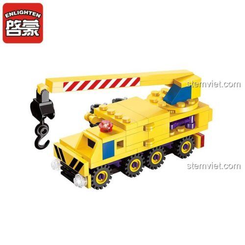 Hộp đồ chơi lắp ráp Enlighten 1401-1 xe cẩu màu vàng, bộ lắp ghép Chiến Thần Sáng Tạo 7 trong 1 chất lượng cao cho bé trai 6 tuổi
