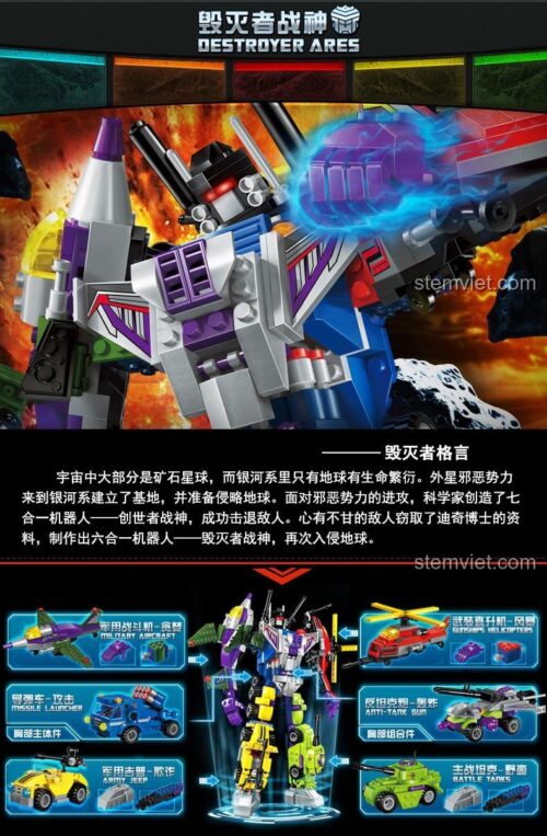 Đồ chơi mô hình Robot Hủy Diệt Ares QMAN 1404-2, giới thiệu chi tiết các bộ phận hợp thành robot chiến thần, giúp bé trai 6 tuổi phát triển tư duy logic và sáng tạo, giá tiết kiệm.