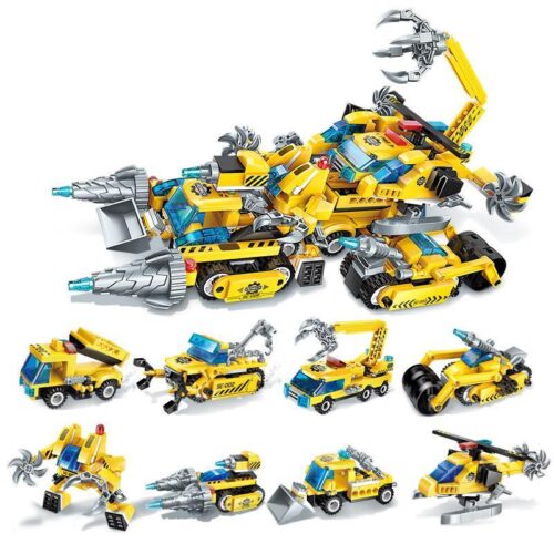 Bộ lắp ghép Enlighten 1408-1 Chiến Xa Hợp Thể 8 Trong 1, đồ chơi lắp ráp xe công trình biến hình cho con trai 6 tuổi, giá tốt.