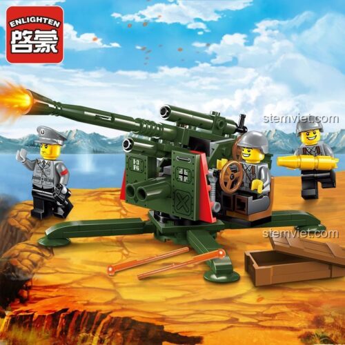 Bộ lắp ghép Pháo Cao Xạ Enlighten 1704 trên chiến trường, thể hiện hỏa lực mạnh mẽ, đồ chơi mô hình Vũ Khí Quân Sự cho bé trai.