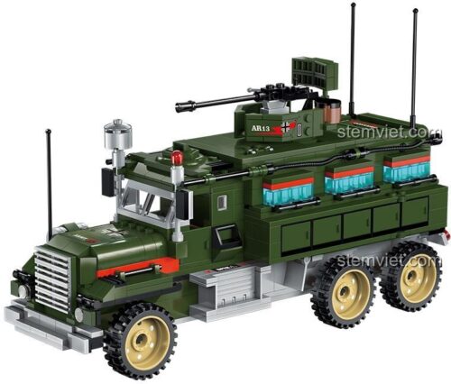 Mô hình Xe Tác Chiến Di Động Qman 1713 chi tiết, với 6 bánh xe và thiết kế quân sự chân thực, đồ chơi mô hình cho bé trai 6 tuổi, giá tiết kiệm.