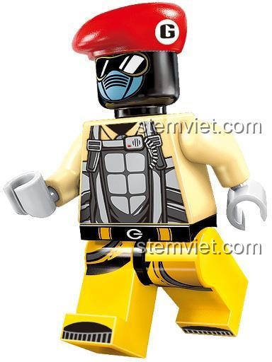 Minifigure phi công cảnh sát từ bộ lắp ghép Enlighten 1902, nhân vật mặc đồ bay màu be, mũ đỏ, kính đen, sẵn sàng cho nhiệm vụ, đồ chơi lắp ráp cho bé trai 6 tuổi.