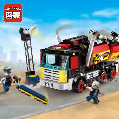 Đồ chơi lắp ghép Xe cảnh sát chiến đấu ENLIGHTEN 1912 với đèn pha sáng, xe tải tự hủy và minifigure cảnh sát, tăng cường tư duy cho bé trai.