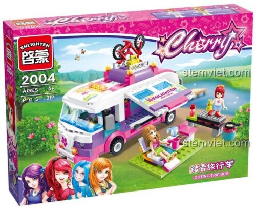 Hộp bộ lắp ghép Enlighten 2004 Xe buýt du lịch Cherry, 319 mảnh ghép, món quà đáng tiền cho bé gái.