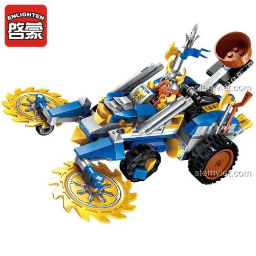 Hộp bộ lắp ghép Enlighten 2308 Vũ Khí Bí Mật Của Người Lùn, hiển thị đầy đủ thông tin sản phẩm, số mảnh 243 và 3 minifigures, đồ chơi lắp ráp chất lượng cao cho bé trai.